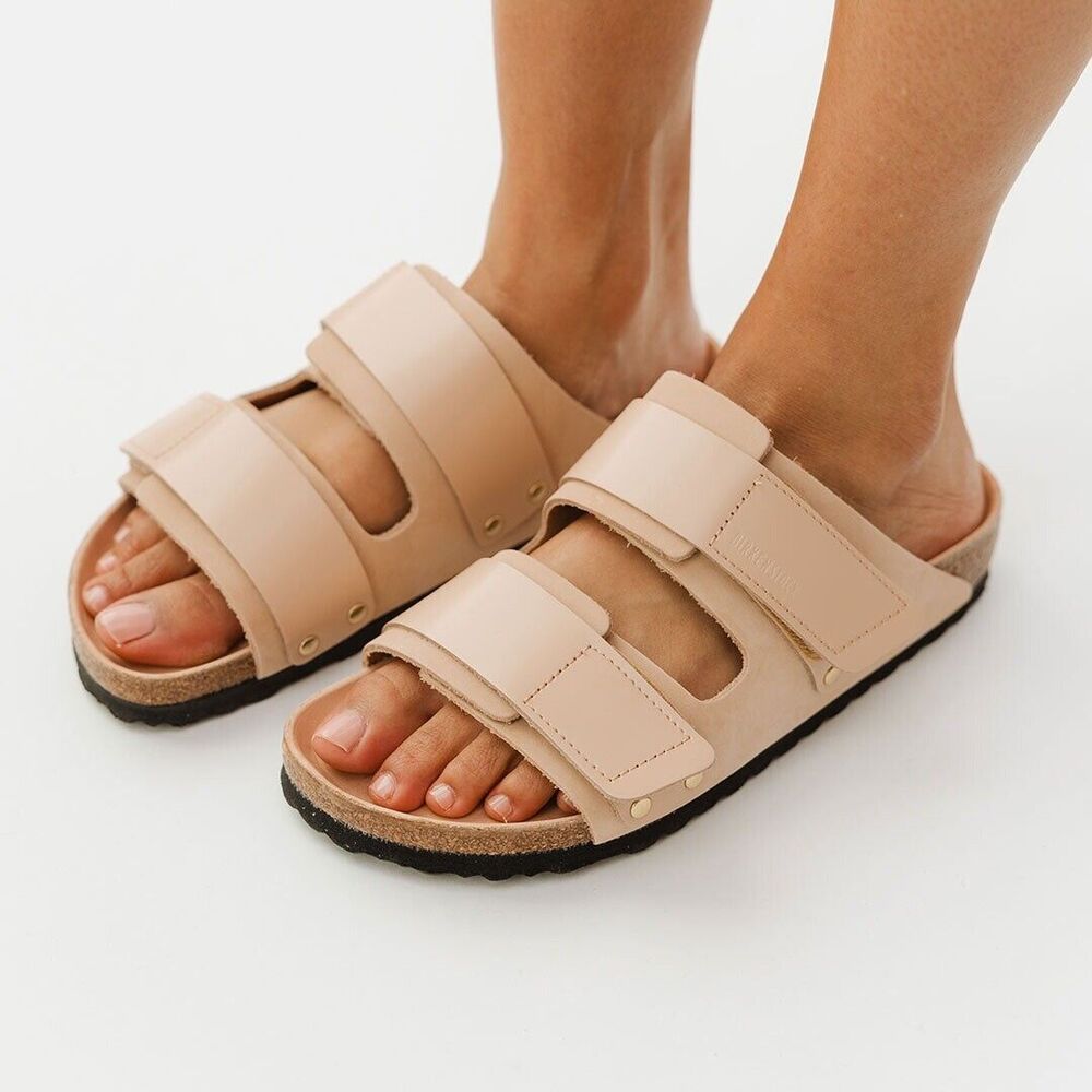 Birkenstock Uji Shine Slide Sandal New Beige Narrow Size 9 US / 40 EU New $160